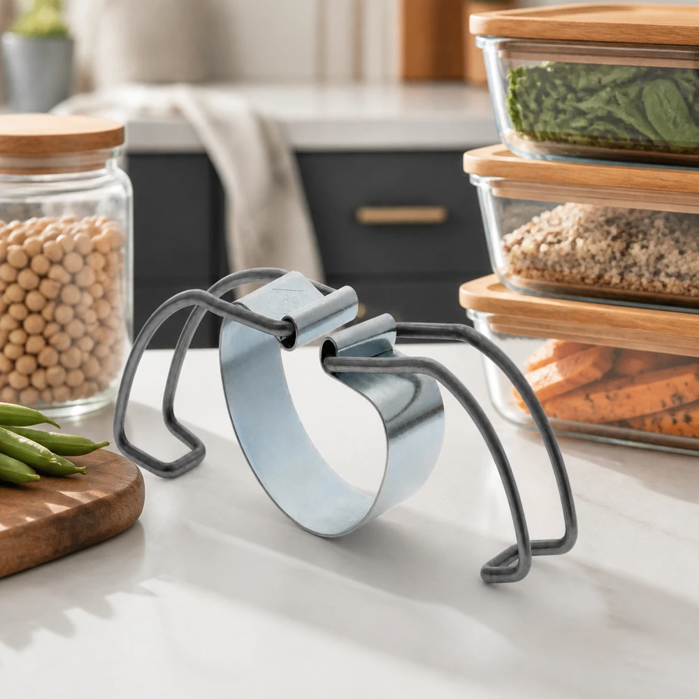 Support de cuisson RR100 Einkochbügel RR100 im modernen Küchenambiente mit Vorratsgläsern voller Hülsenfrüchte und grünem Blattgemüse