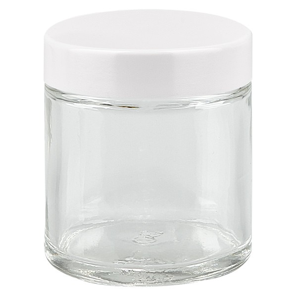 Creuset en verre 30ml transaprent avec couvercle en bakélite blanc