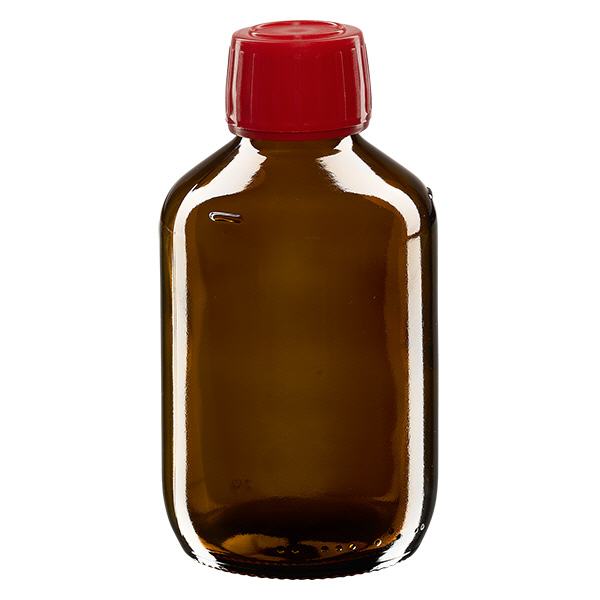 Flacon médical Euro de 200ml brun bouchon rouge inviolable Flacon médical Euro de 200ml brun bouchon rouge inviolable
