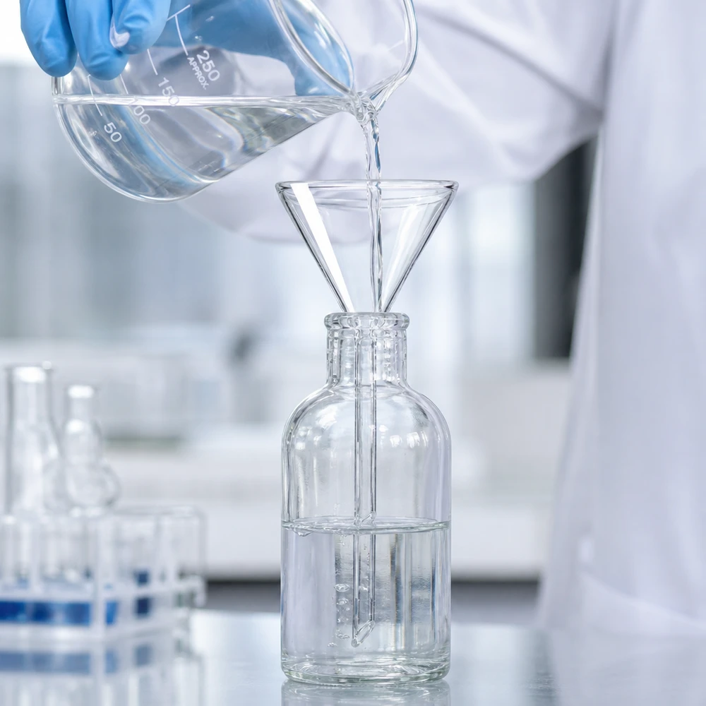 Entonnoir de précision en verre de 70 mm de diamètre avec manche court pour les applications et expériences professionnelles en laboratoire