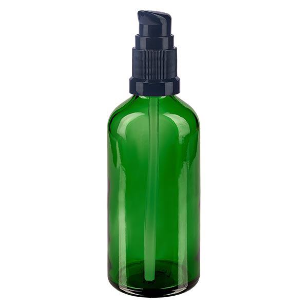 Flacon à pharmacie vert 100ml bouchon pompe noir standard Flacon à pharmacie vert 100ml bouchon pompe noir standard