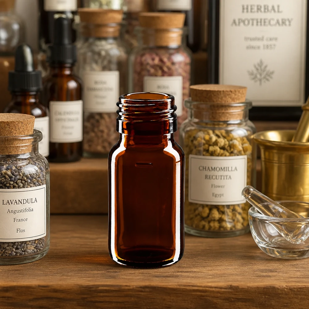 Bouteille compacte en verre brun 30ml PP28 pour les extraits d'herbes et les remèdes naturels