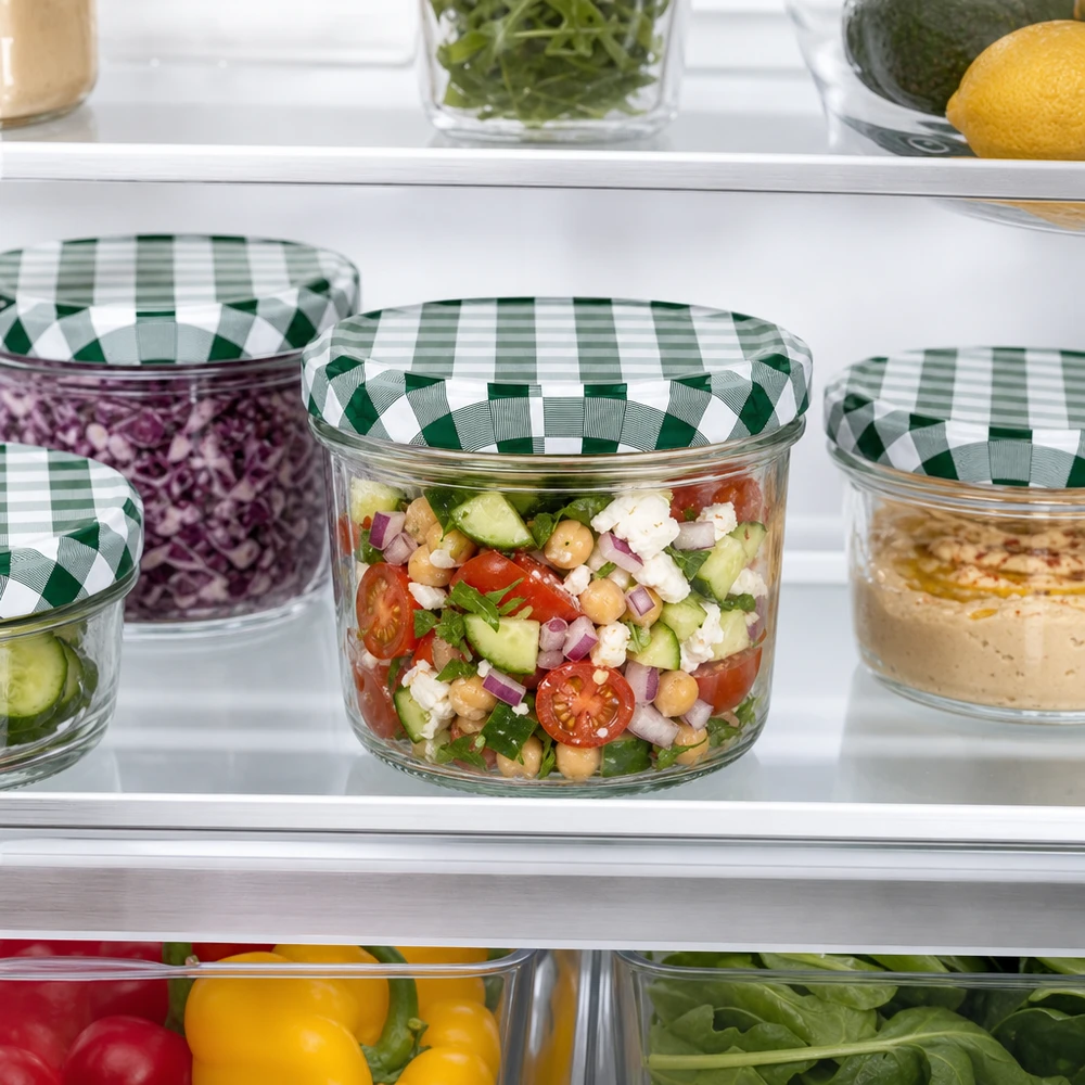 230ml BasicSeal pot à couvercle vert et blanc à carreaux Réfrigérateur Conservation Salade Meal Prep Set de boîtes à provisions