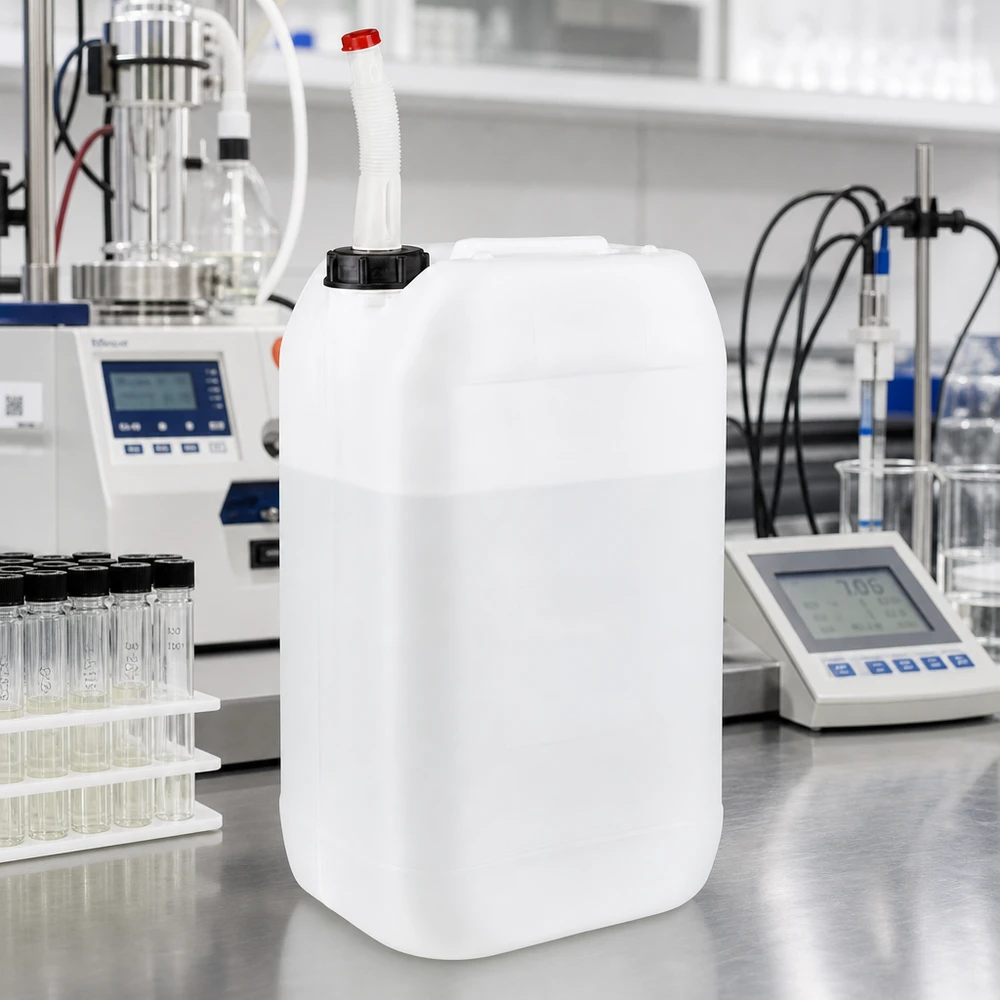Bidon 15 litres avec tuyau d'écoulement Flex Bidon en plastique transparent de 15 L avec couvercle noir et bec verseur flexible