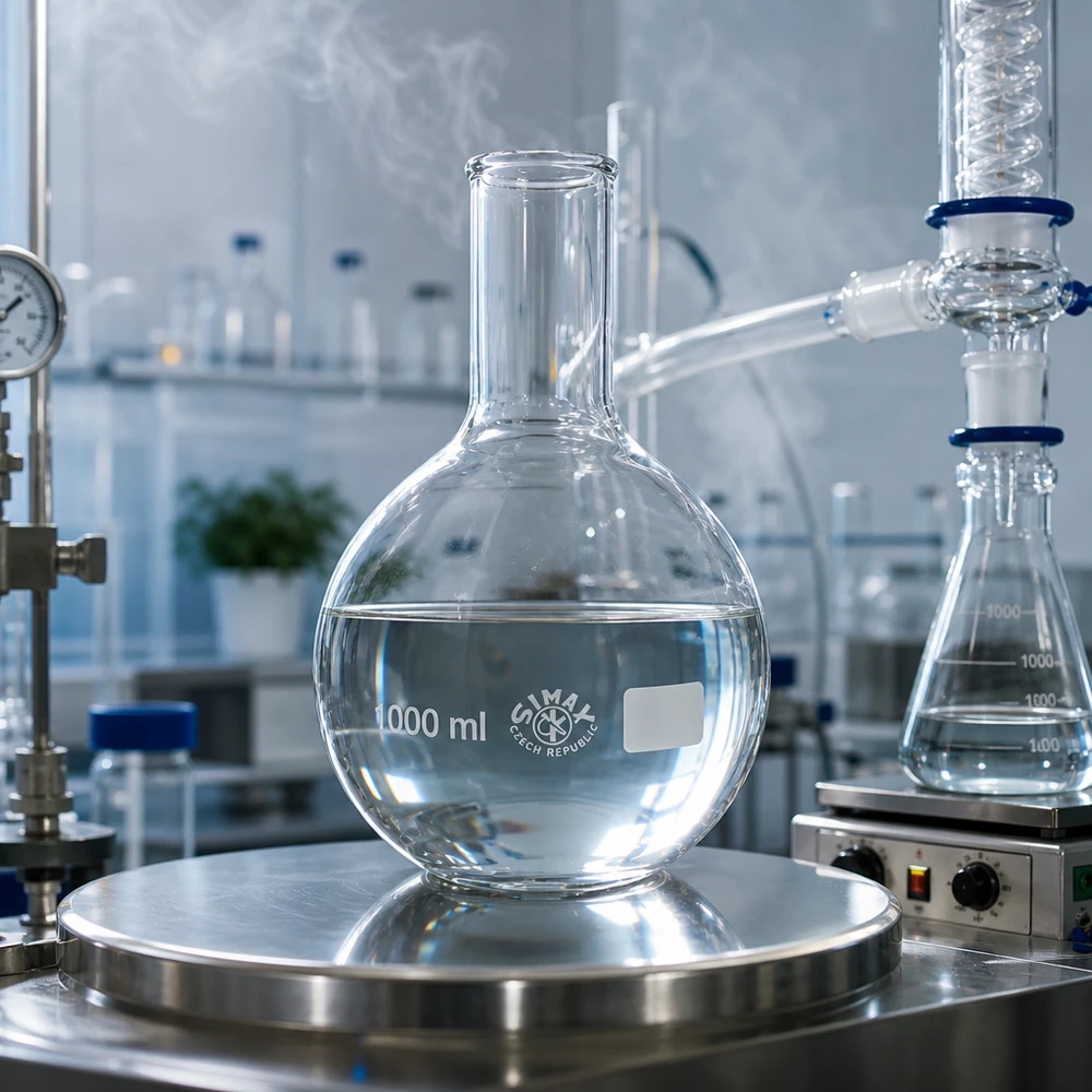 Ballon à fond plat 1000 ml à col étroit, en verre borosilicate avec bord renforcé Ballon à col étroit 1000ml avec qualité de marque Czech Republic pour recherche et analyse