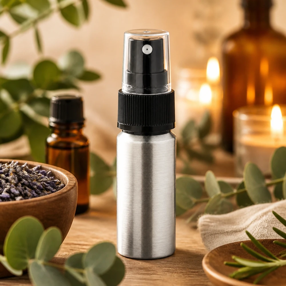 Flacon en aluminium poli de 20 ml, parfait pour le bricolage et les soins naturels de la peau.