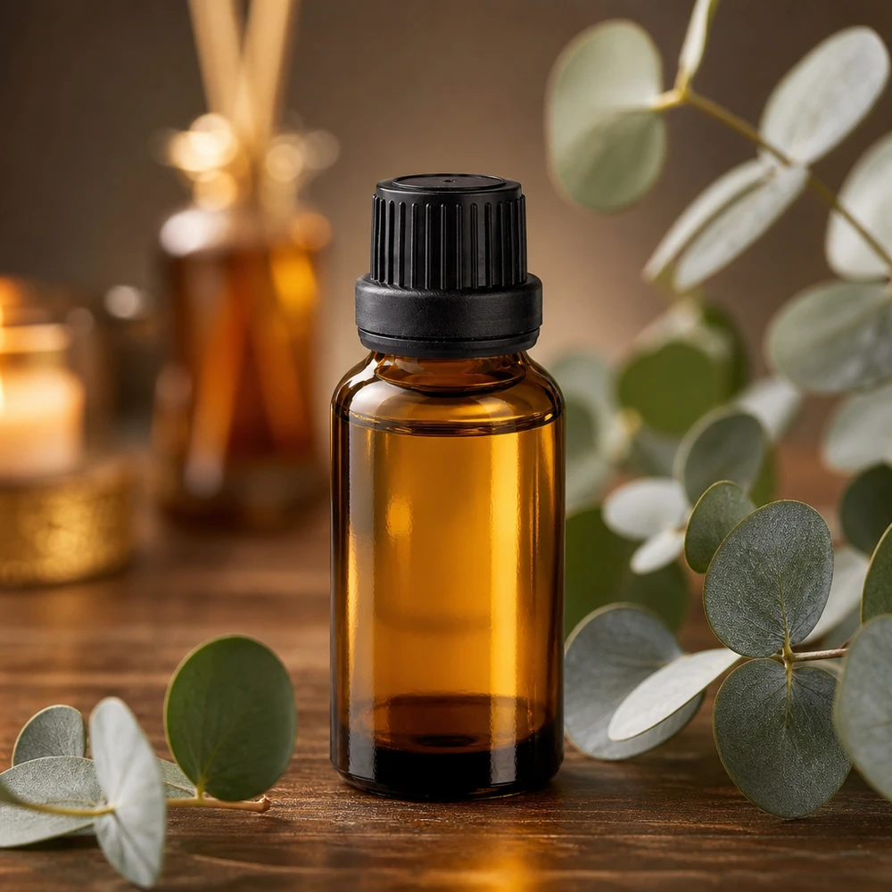 Petit flacon de pharmacie en verre ambré de 20 ml avec bouchon à vis noir, destiné aux huiles essentielles