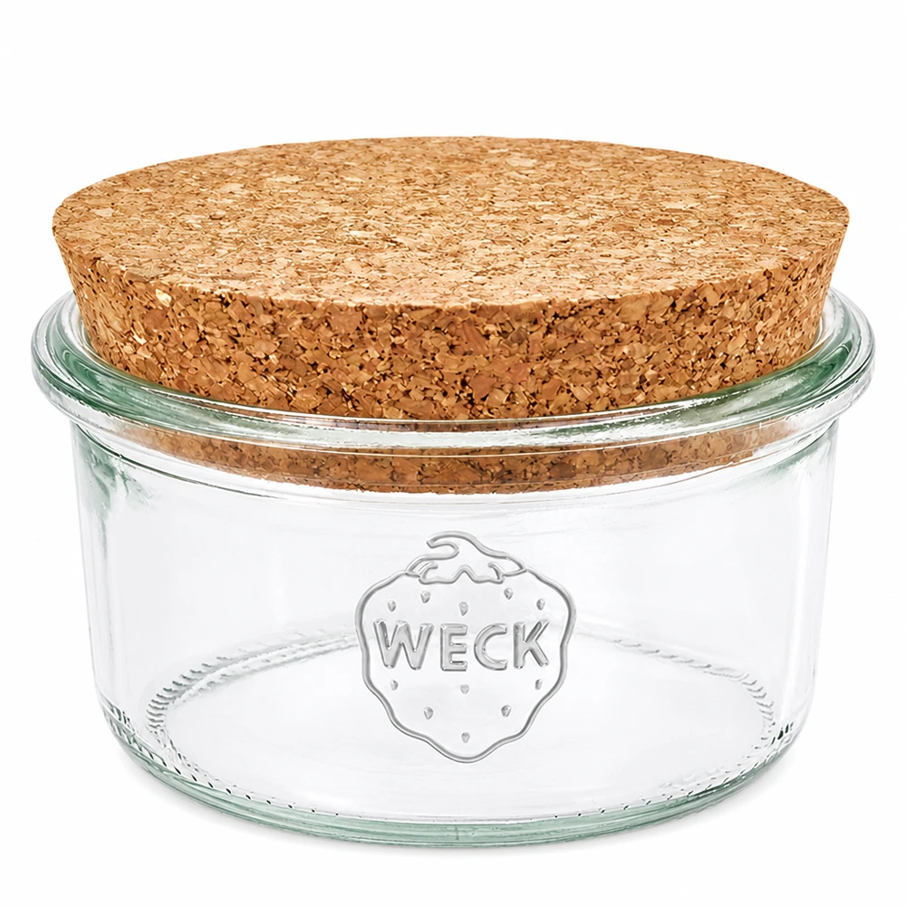 165ml bocal conique WECK RR80 avec bouchon nature WECK Pot renversé 165ml RR80 avec couvercle en liège naturel Pot de conservation en verre clair