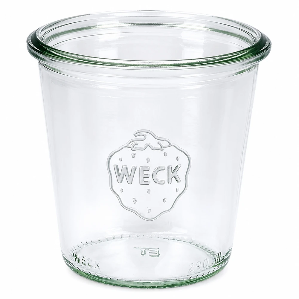 Bocal en verre de 290 ml, haut, WECK RR80 WECK Pot à couvercle 290ml RR80 haut transparent avec logo WECK pour la mise en conserve et la conservation