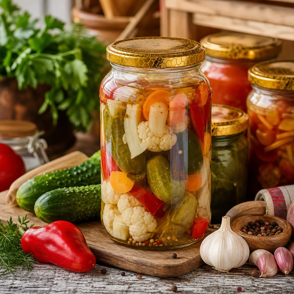1062ml Verre rond avec couvercle BasicSeal nid d'abeilles UNiTWIST 1062ml Rundglas mit Bienenwabe-Deckel als Einmachglas für eingelegtes Gemüse Gurken Paprika Blumenkohl mixed pickles
