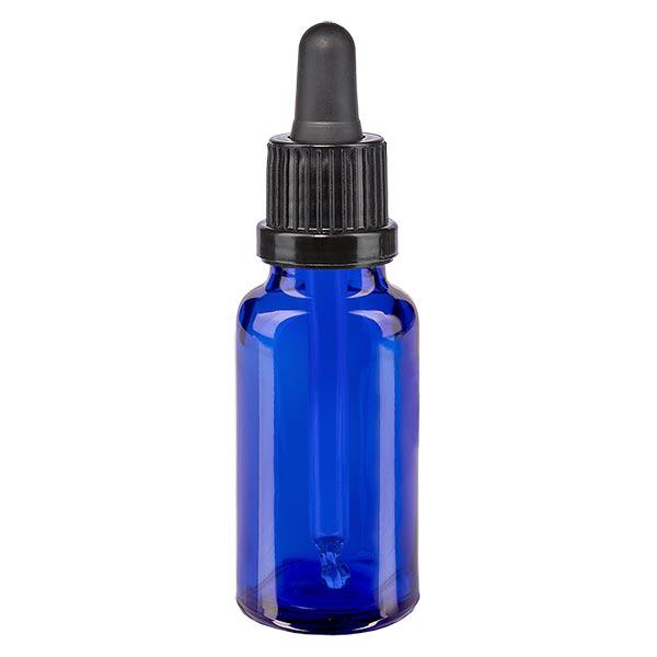 Flacon à pharmacie bleu 20ml pipette noire fermeture inviolable Flacon à pharmacie bleu 20ml pipette noire fermeture inviolable