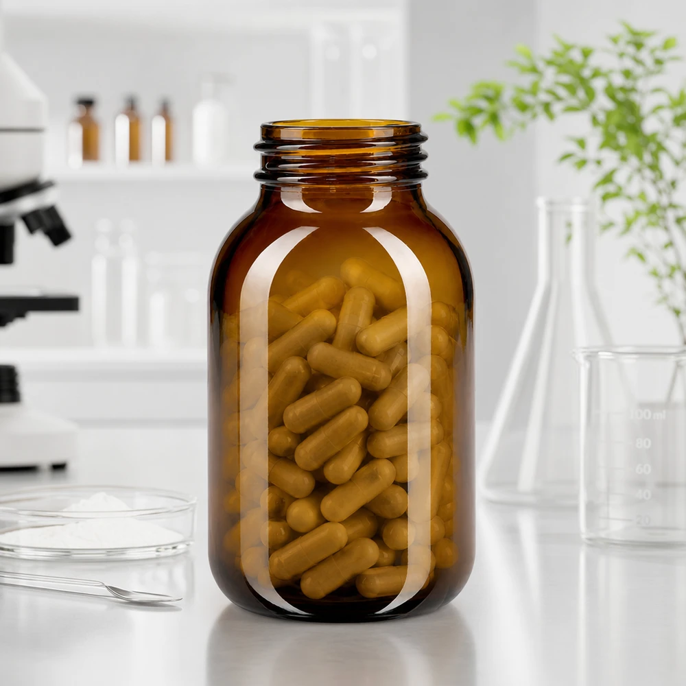 Bouteille à col large de 500 ml de haute qualité en verre brun anti-UV pour un stockage optimal