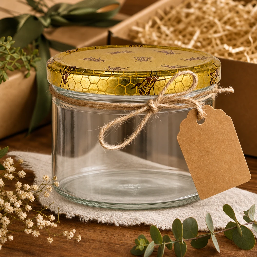 225ml pot vide BasicSeal couvercle en nid d'abeille emballage cadeau ruban en raphia pendentif en papier kraft décoration