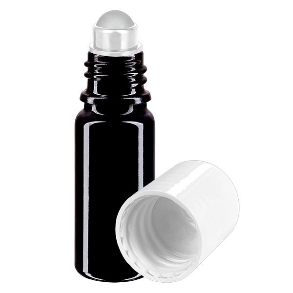 Flacon de pharmacie violet 10ml roll-on bouchon blanc