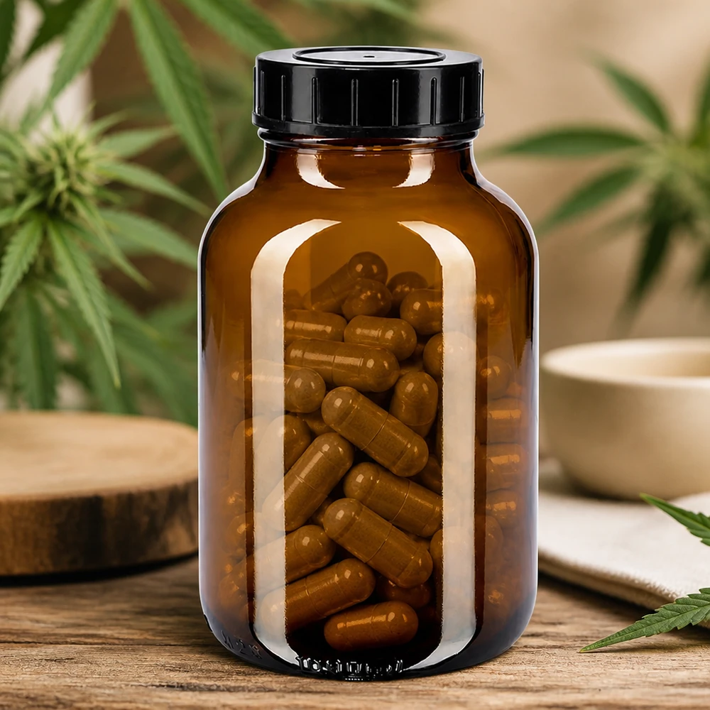 Bocal à col large en verre ambré 1000 ml + couvercle à vis