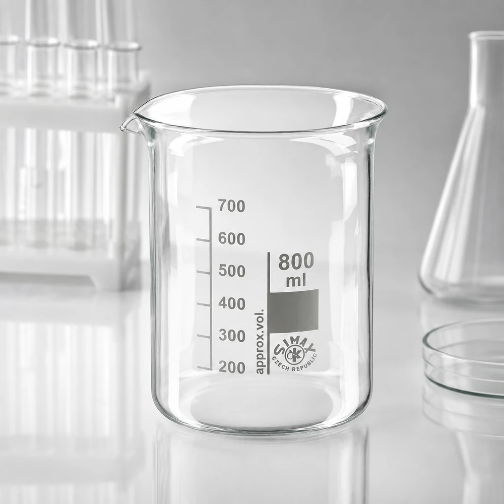Gobelet transparent 800ml en verre borosilicaté avec une échelle claire en millilitres pour des mesures précises