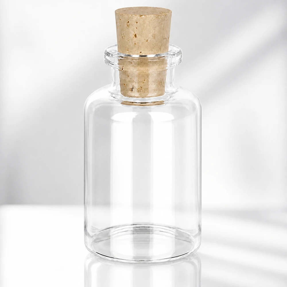 Glasflasche mit breitem Korpus 30ml und konischem Korken 11/14mm aus natürlichem Material