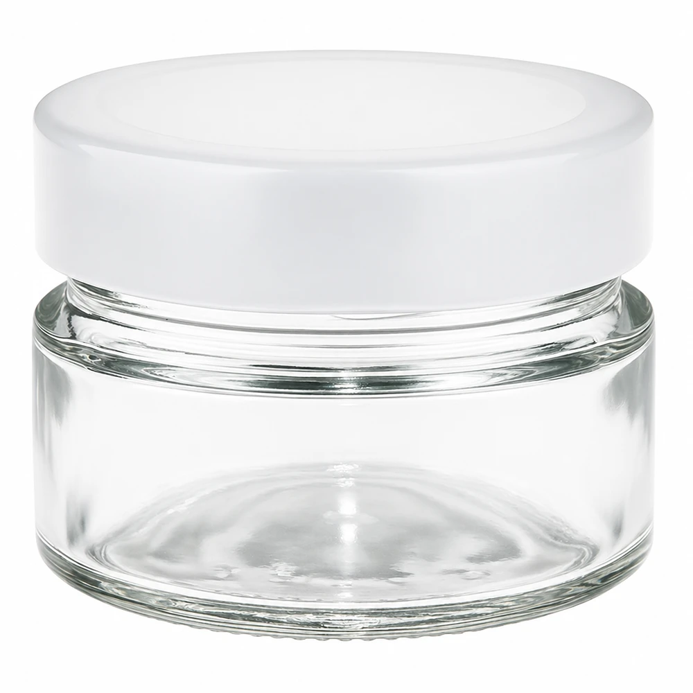 Pot rond de 80ml avec couvercle blanc BasicSeal - pot en verre transparent pour cosmétiques et rangement