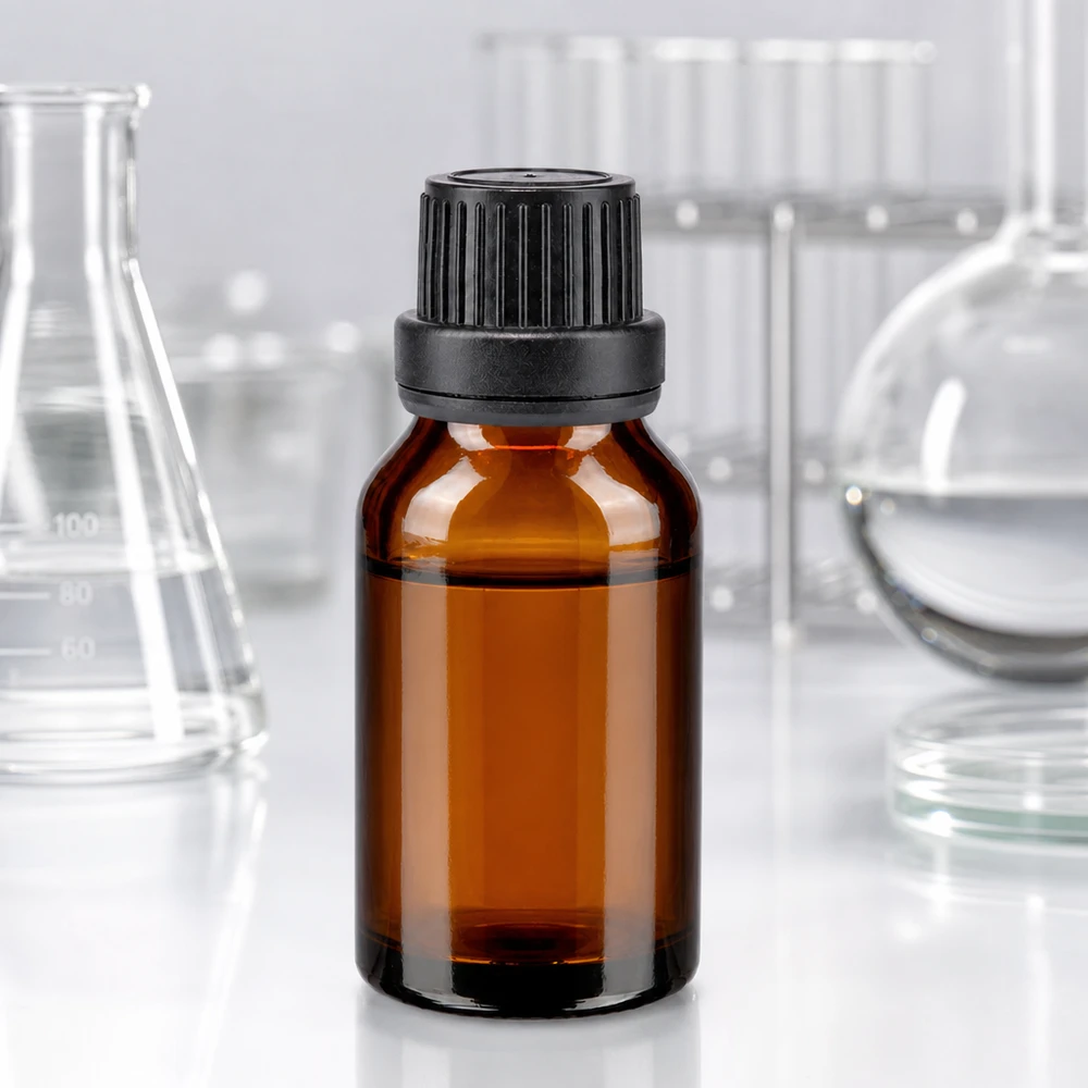 Flacon de pharmacie en verre ambré de 15 ml avec compte-gouttes noir de 2 mm, dosage de précision, protection contre les UV