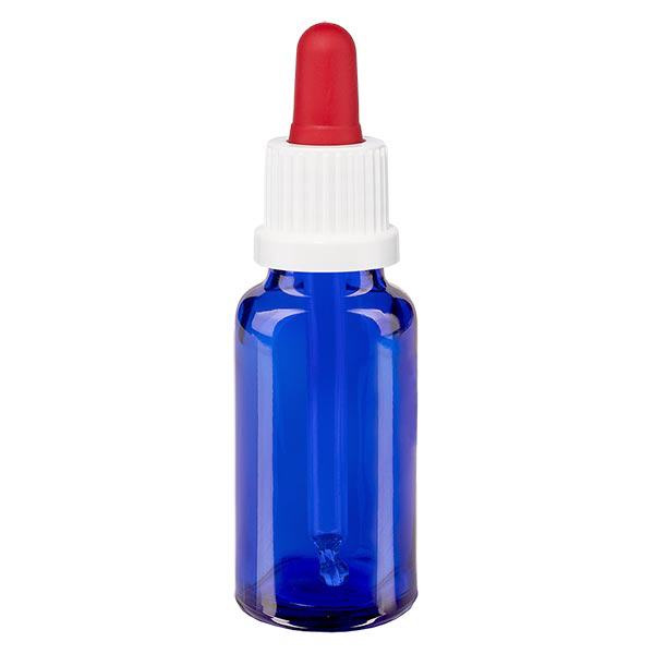 Flacon bleu 20 ml + pipette rouge et blanche à système d'inviolabilité Flacon bleu 20 ml + pipette rouge et blanche à système d'inviolabilité