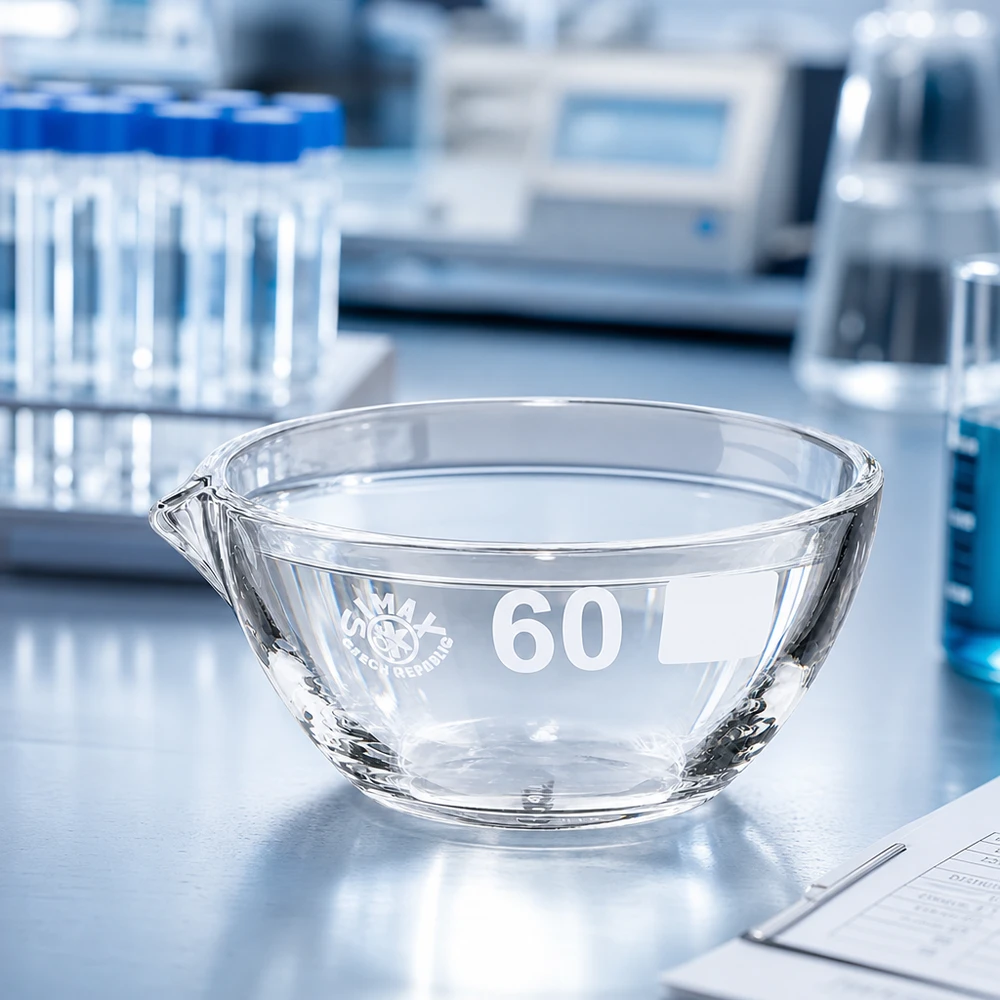 Bol d'évaporation maniable de 60 mm, 45 ml, en borosilicate, avec bec verseur pour les procédés d'évaporation