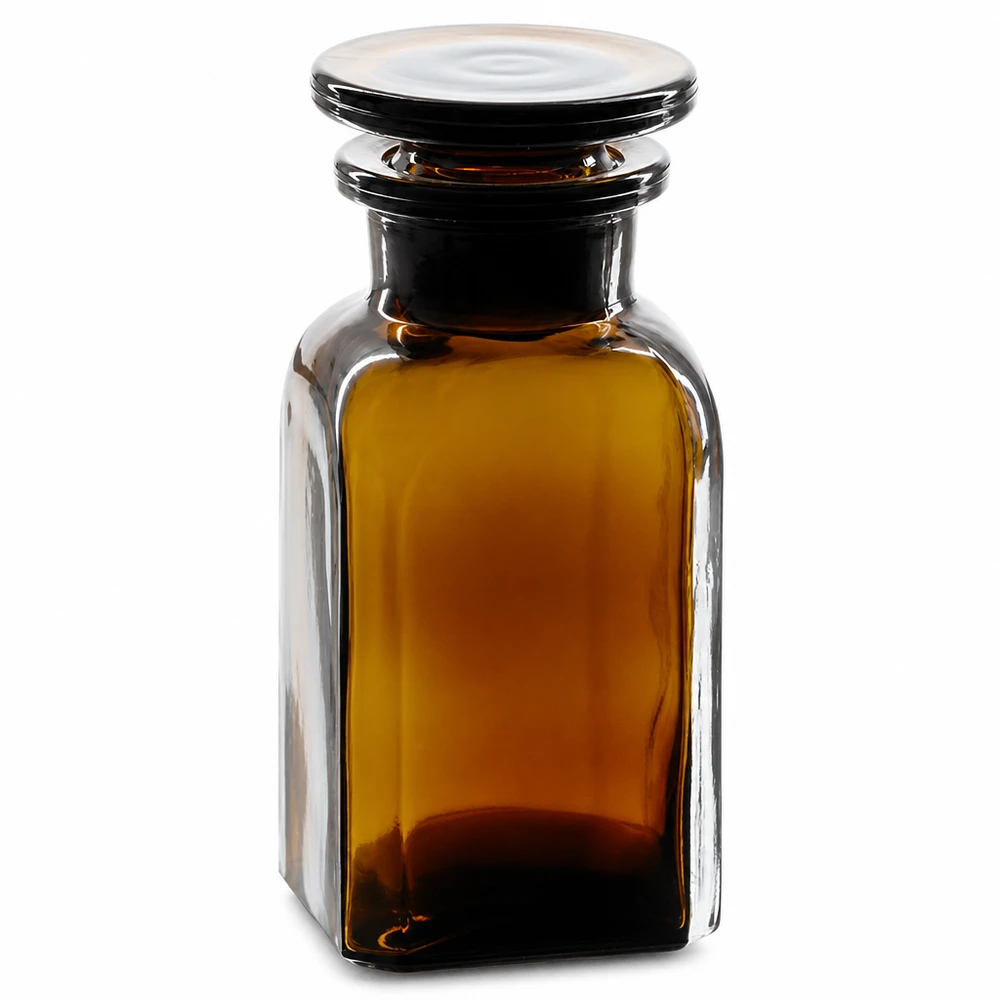 Flacon carré de 100 ml, brun, avec bouchon en verre, à col large, pour laboratoire et pharmacie