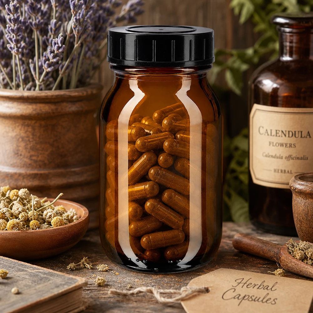 Bocal à col large en verre ambré 100 ml + couvercle à vis Bouteille en verre brun à col large 100ml avec bouchon à vis pratique pour gélules et comprimés