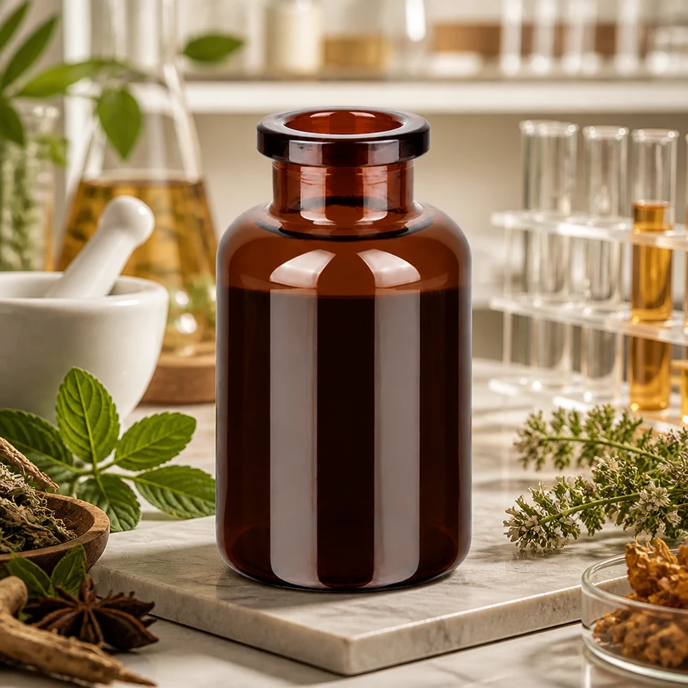 Flacon pour solution injectable, 20 ml en verre ambré Lichtgeschützte Injektionsflasche 20ml Braunglas in naturmedizinischer Forschungsumgebung