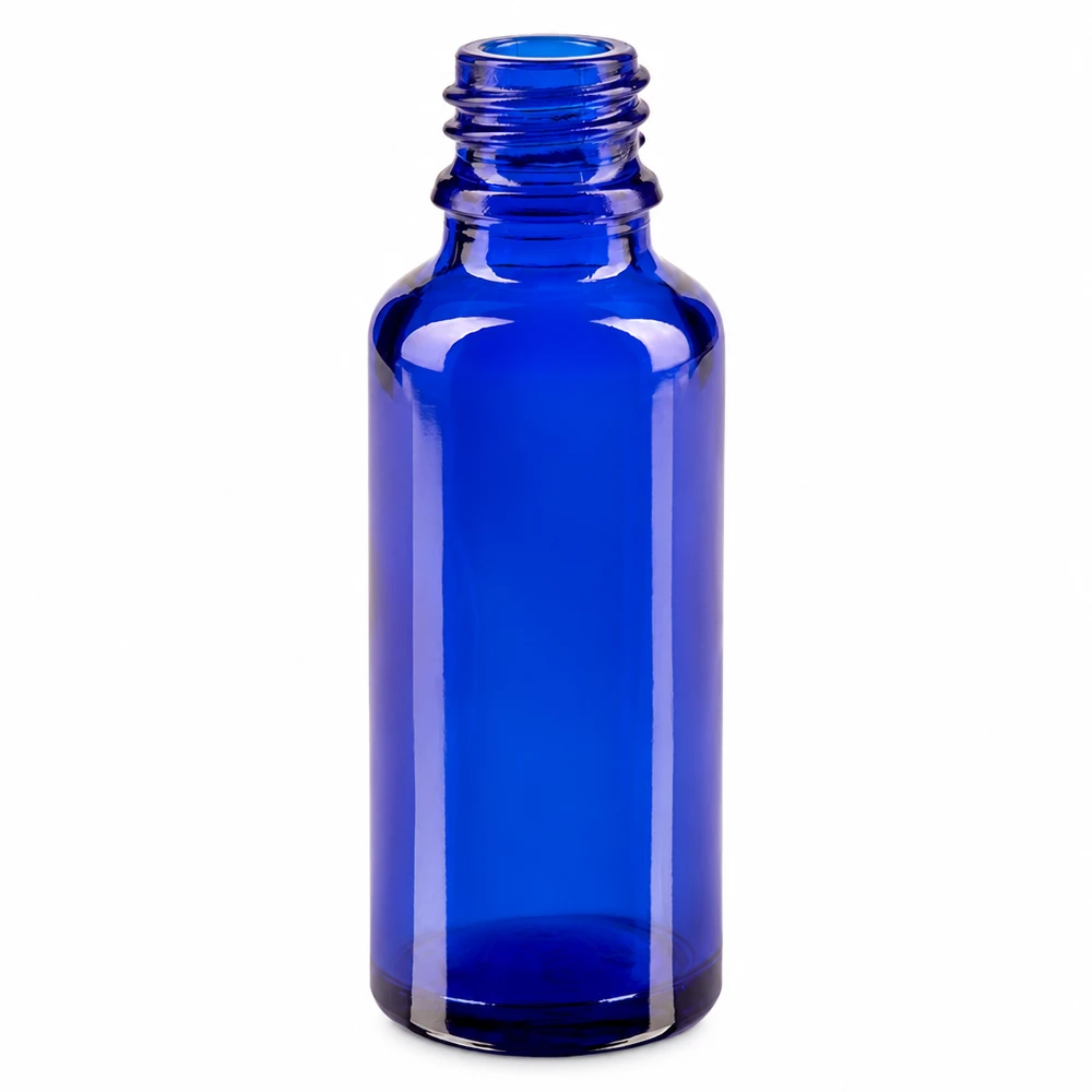 Flacon compte-gouttes pour pharmacie 30 ml DIN18 - verre bleu Flacon de pharmacie bleu ApoGlas de 30 ml, en verre borosilicaté de haute qualité, avec bouchon à vis
