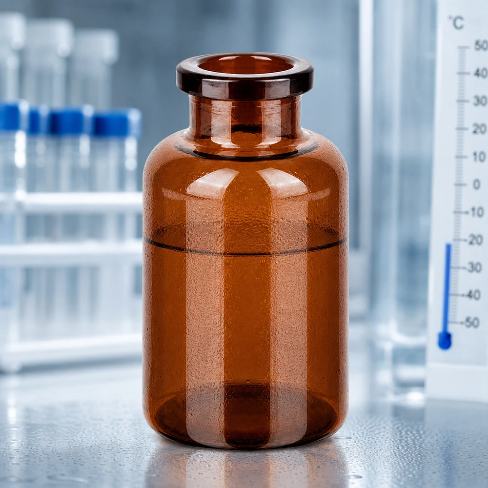 Flacon pour solution injectable, 20 ml en verre ambré Braunglas Flasche 20ml für lichtempfindliche Injektionslösungen bei Minustemperaturen