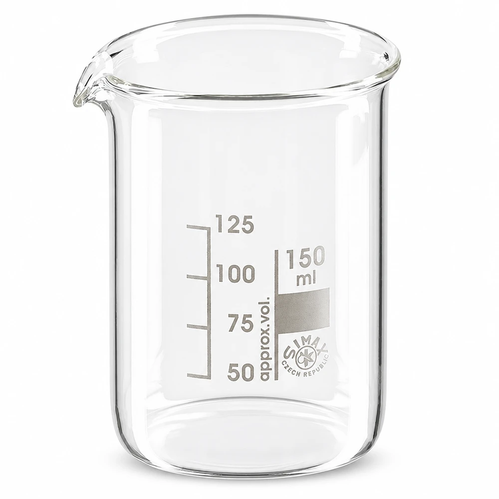 Bécher 150ml en verre borosilicaté avec bec verseur et graduation pour laboratoire