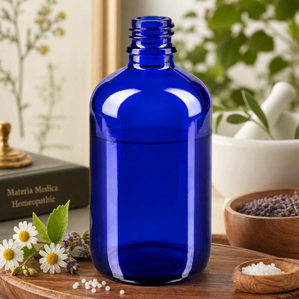 Flacon compte-gouttes 100 ml DIN18 - verre bleu Bouteille de pharmacie traditionnelle de 100 ml en verre bleu épais pour une conservation de longue durée