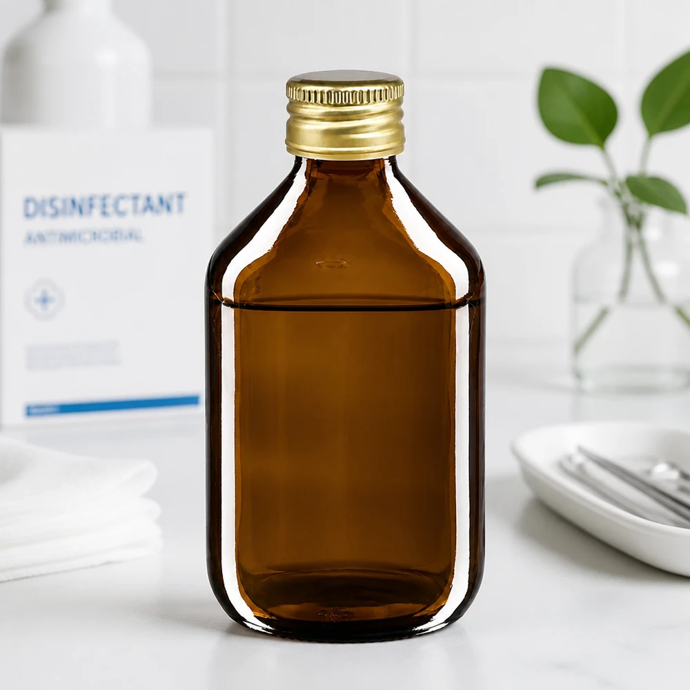 Bouteille médicale de 300ml brune avec bouchon en aluminium or