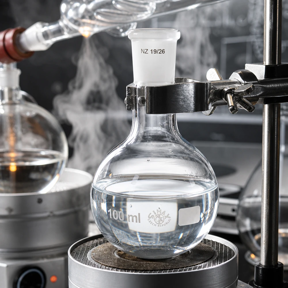 Ballon à pied 100ml avec forme ronde ergonomique - verre résistant aux produits chimiques et rodage NS 19/26