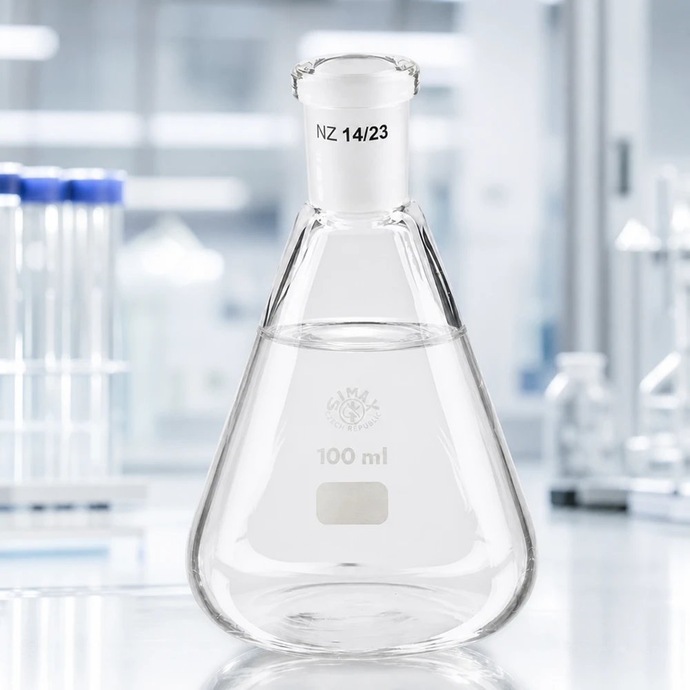 Erlenmeyer 100 ml col étroit, verre borosilicate avec rodage normalisé 14/23 Erlenmeyer 100 ml col étroit, verre borosilicate avec rodage normalisé 14/23