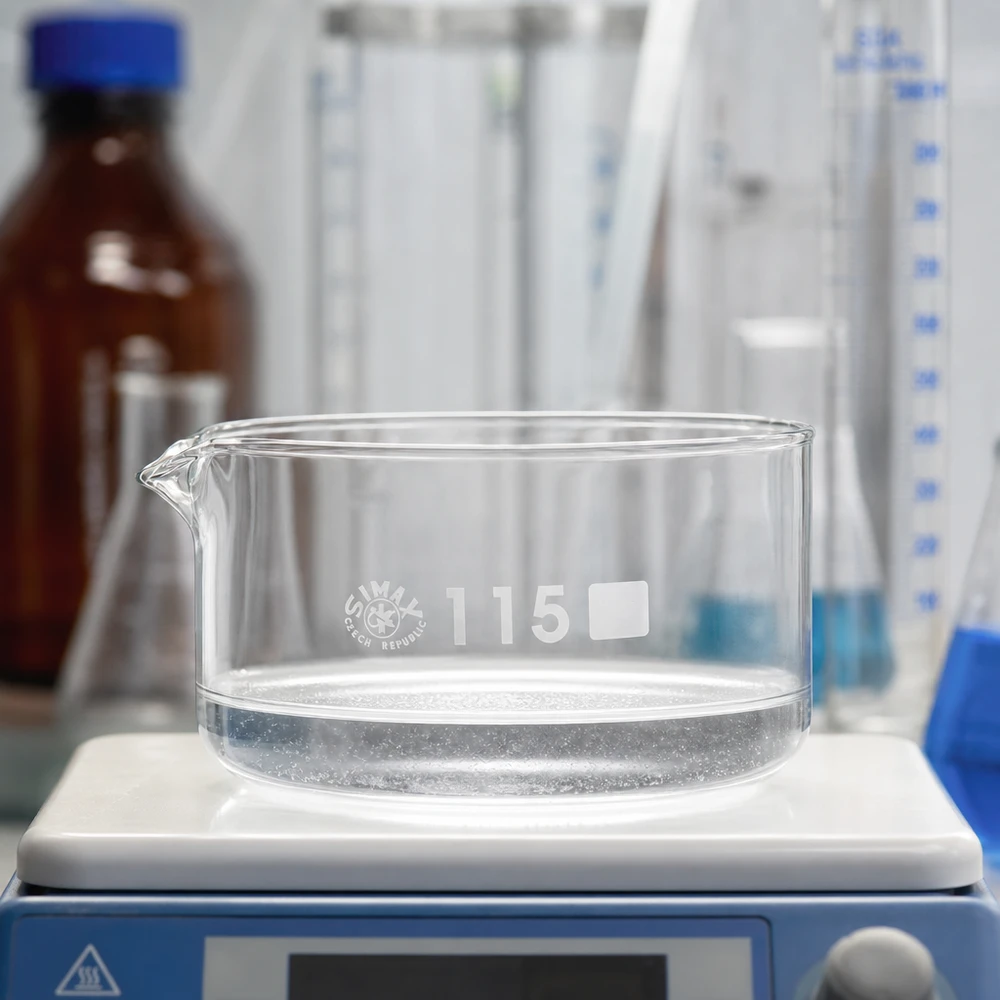 Coupelle de cristallisation vide SIMAX de 500 ml sur agitateur magnétique de laboratoire, en verre borosilicaté, ø 115 mm