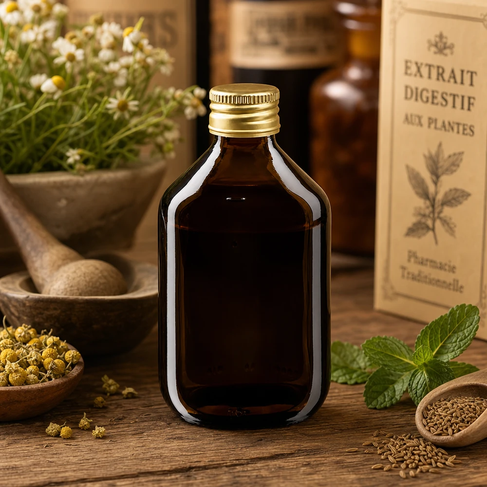 Bouteille médicale de 300ml brune avec bouchon en aluminium or Flacon compact de 300 ml en verre brun anti-UV avec bouchon à visser pratique