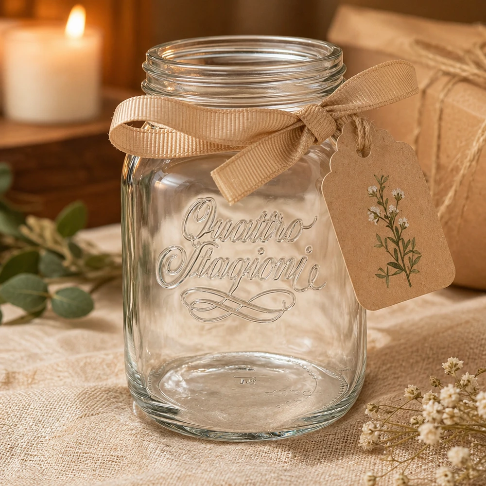 2000ml Verre rond 'Quattro Stagioni' QS110mm Elegantes 2000ml Quattro Stagioni Einmachglas mit Schleifenband und Anhänger für Küche und Dekoration