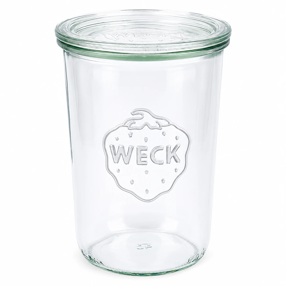 WECK Pot renversé 850ml avec couvercle en verre RR100 Pot de conservation transparent avec logo WECK pour la conservation