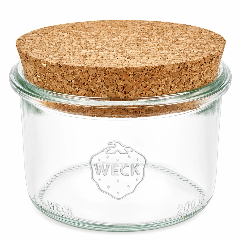 200ml bocal conique WECK RR80 avec bouchon nature WECK Bocal 200ml RR80 avec bouchon en liège naturel transparent Bocal à conserves Bocal à provisions