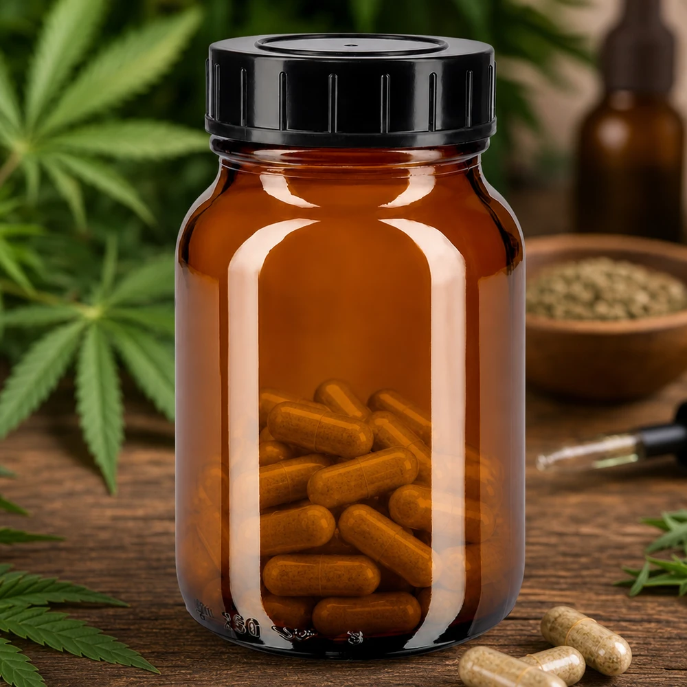 Bocal à col large en verre ambré 250 ml + couvercle à vis