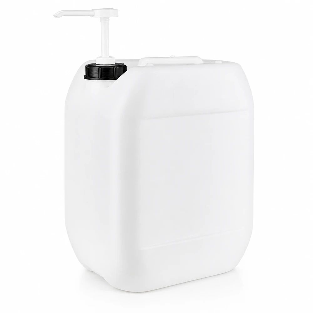 Bidon en plastique blanc de 10 litres équipé d'une pompe doseuse pour un dosage précis des liquides