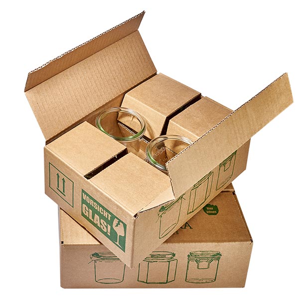 Pot tulipe de 75 ml avec couvercle en verre WECK RR40 WECK Pot tulipe 1062ml RR100 Emballage d'expédition Carton avec rembourrage de protection pour un transport sûr des bocaux de conserve