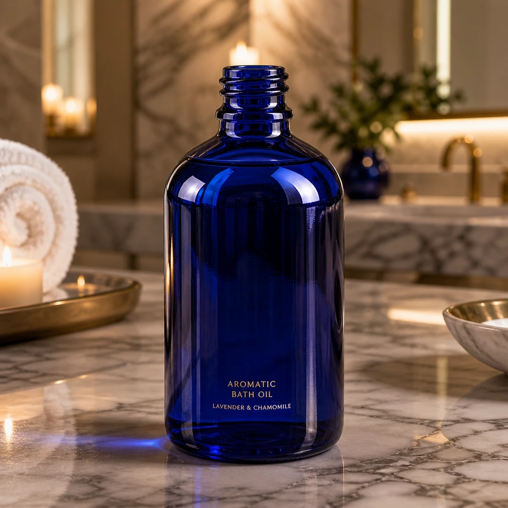 Bouteille de pharmacie durable de 100 ml en verre bleu recyclable pour les marques soucieuses de l'environnement