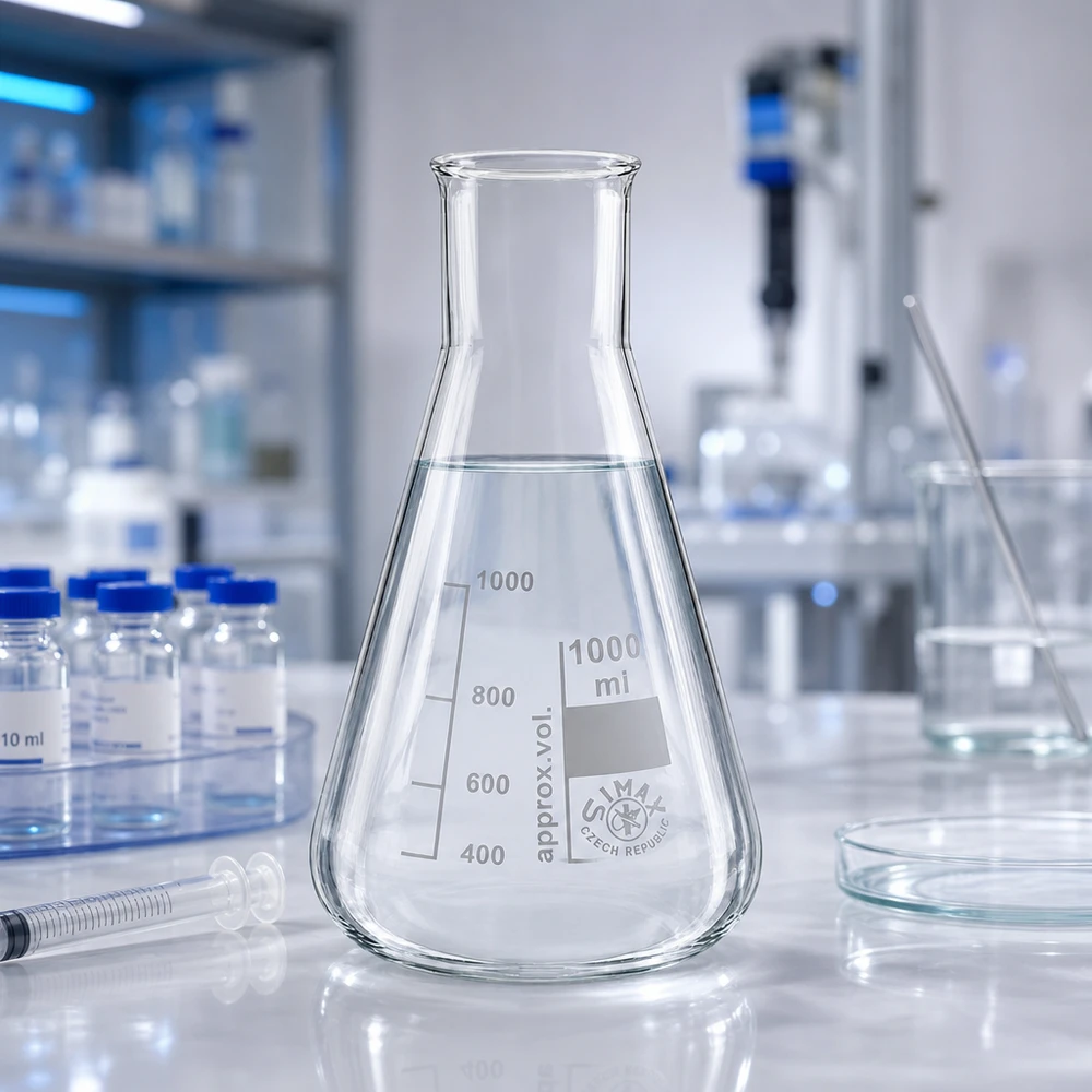 Erlenmeyer 1000ml col large, verre borosilicate Erlenmeyer 1000ml col large, verre borosilicate