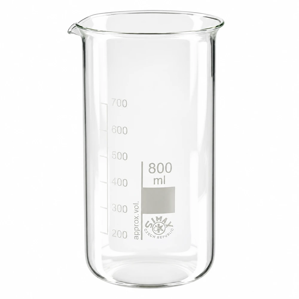 Bécher de 800 ml, modèle haut, en verre borosilicaté, avec graduation en millilitres, de la marque SIMAX Czech Republic