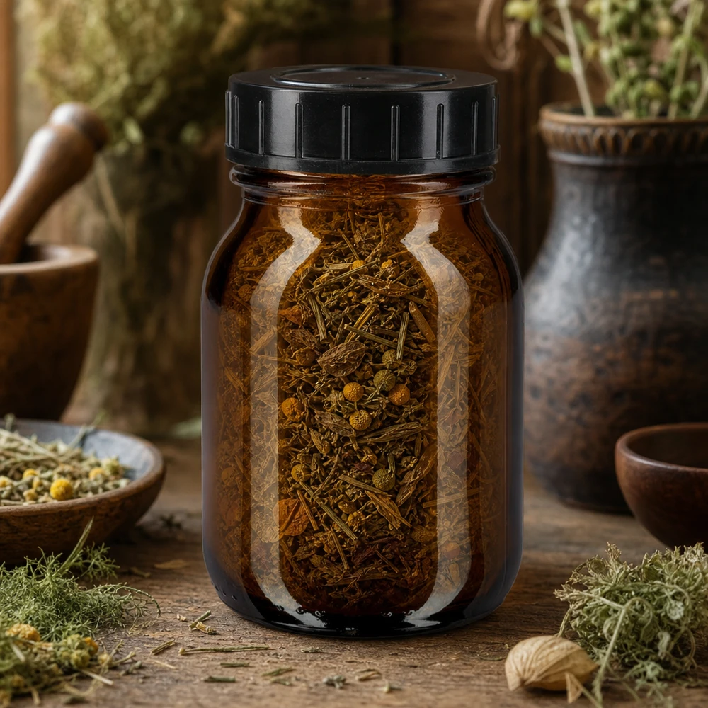 Flacon à col large 75ml en verre brun avec bouchon vissé Vielseitige 75ml Weithalsflasche Braunglas mit dichtem Verschluss für Küche und Hausapotheke