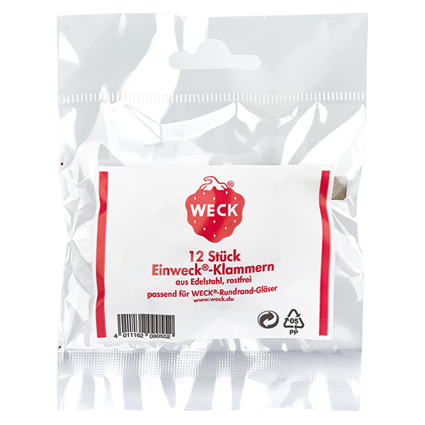 WECK Agrafes de mise en conserve 12 pièces en acier inoxydable pour bocaux à bord rond Emballage produit original