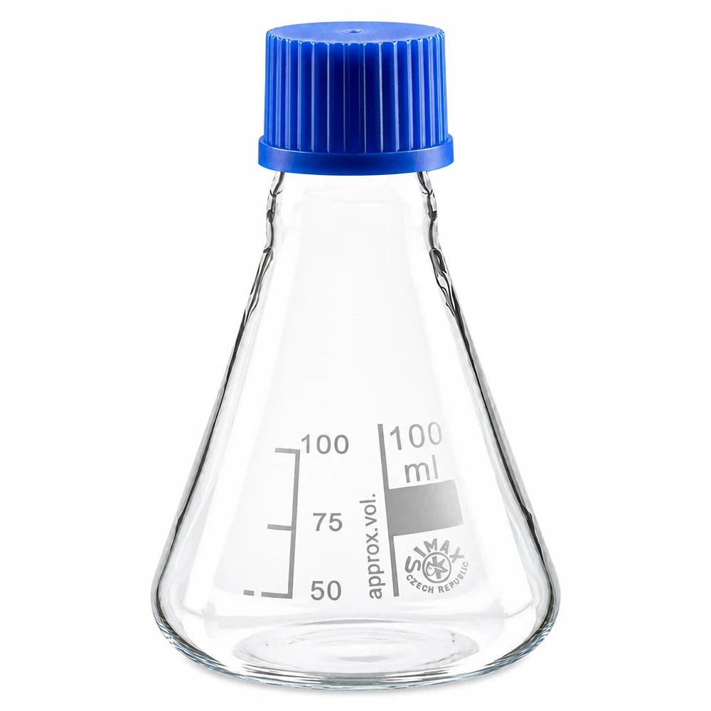 Petit erlenmeyer 100ml idéal pour l'école, le laboratoire et la recherche avec bouchon vissé