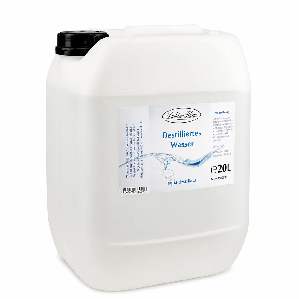 20L d'eau distillée Docteur-Klaus en bidon plastique blanc avec bouchon noir